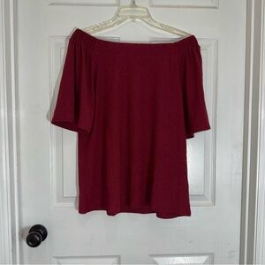 Cato Deep Red Textured Off Shoulder Knit Top